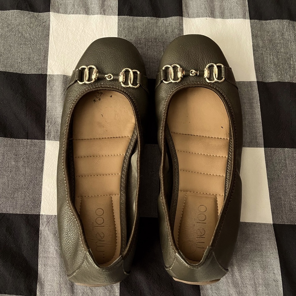 Leather baller flats - olive green